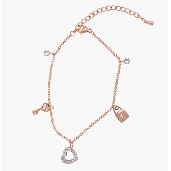 Adornia14K Rose Gold Vermeil Water Resistant Charm Bracelet NEW - Picture 1 of 5